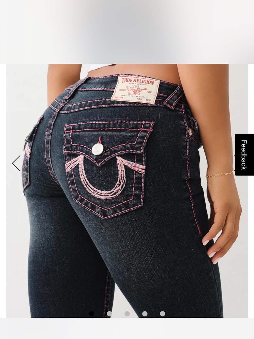 True Religion Skinny Jeans in Black with Pink Stitching